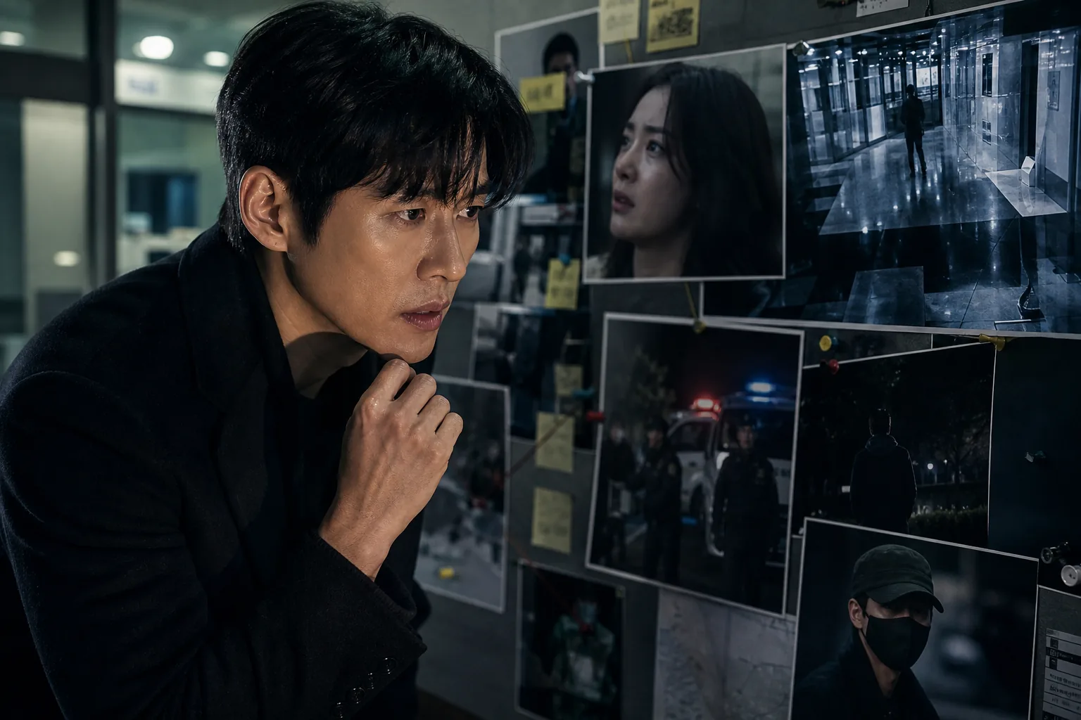 Dark Korean drama investigation scene inspired by The Completion Of Marriage premise