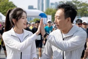 Editorial image of a Korean entertainment running event inspired by Park So-young meeting Park Myung-soo