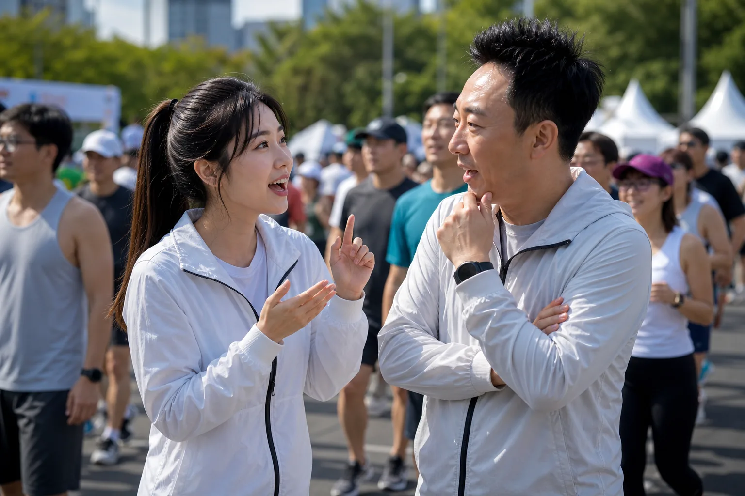 AI editorial image of a variety show fan meeting moment with microphones and cheering runners