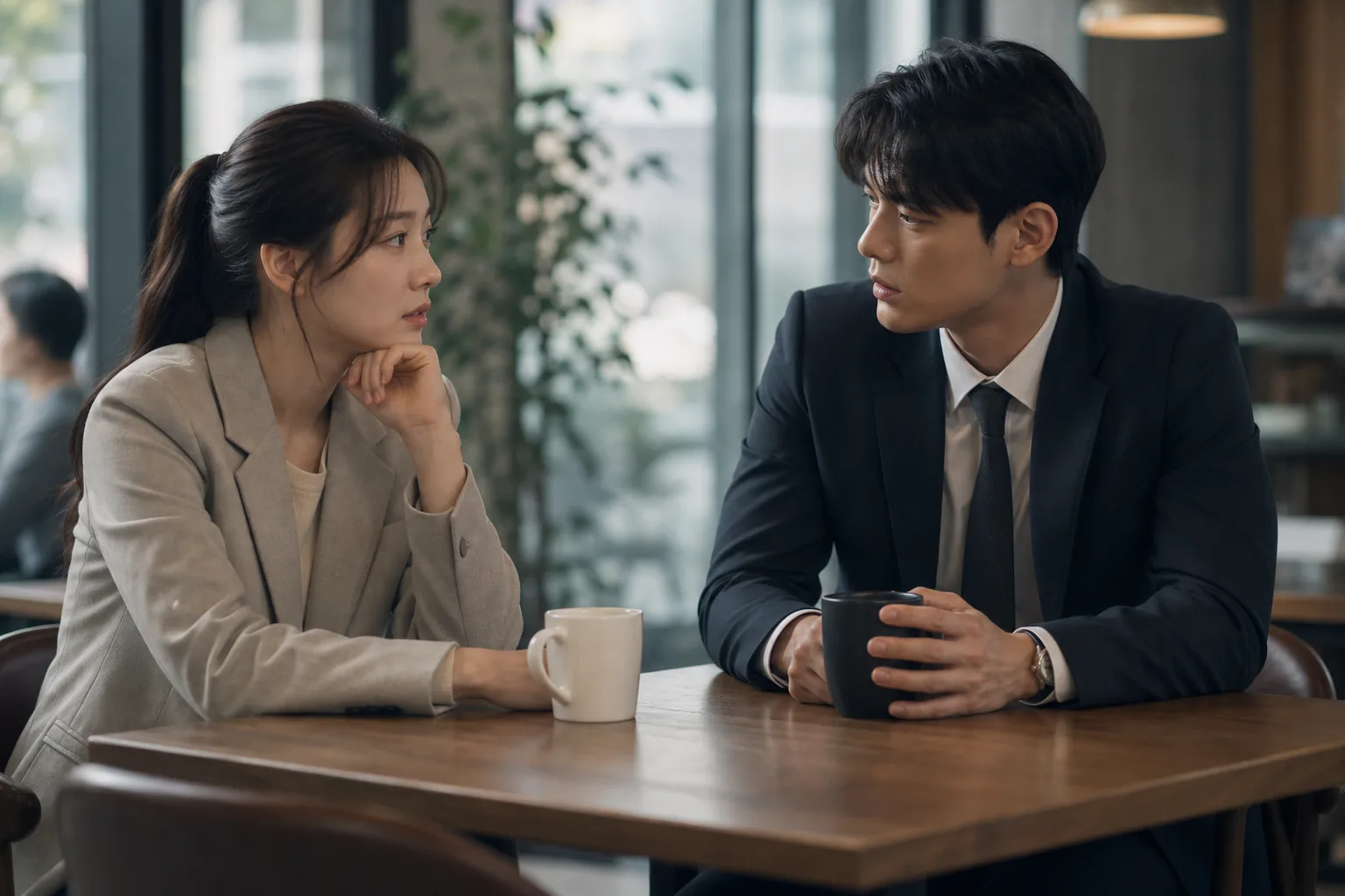 Cafe conversation hinting at See You At Work Tomorrow relationship conflict
