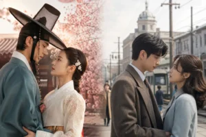 Modern historical K-drama romance scene inspired by Korea's changing eras