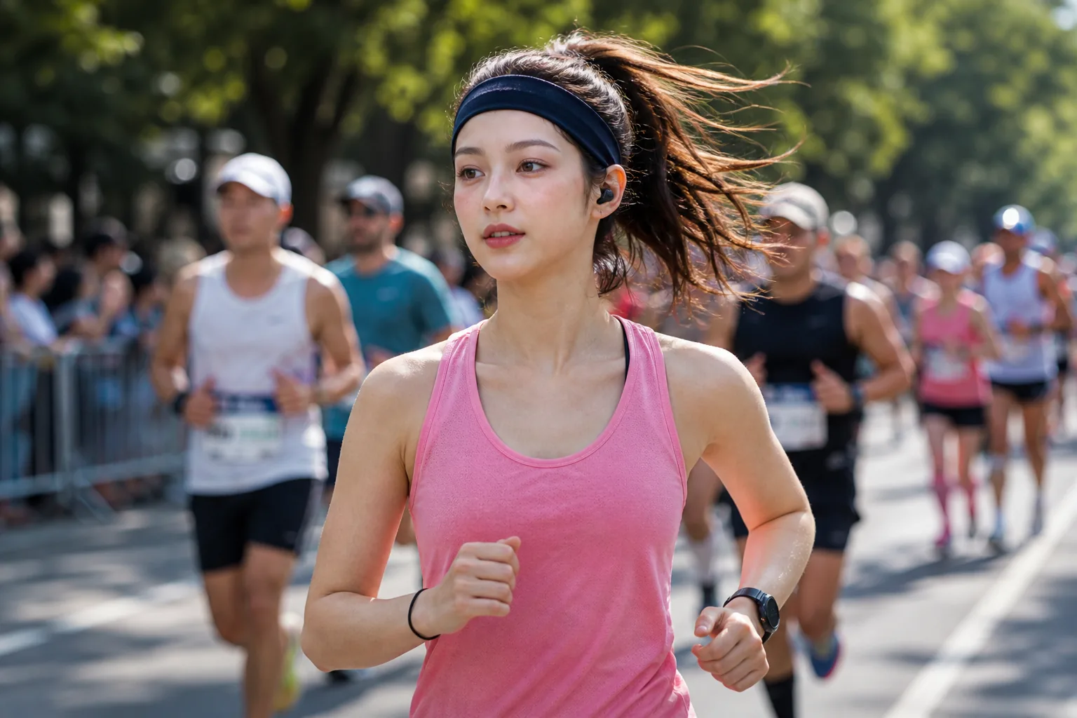 AI-generated editorial image of a runner at a public race connected to Danielle marathon news