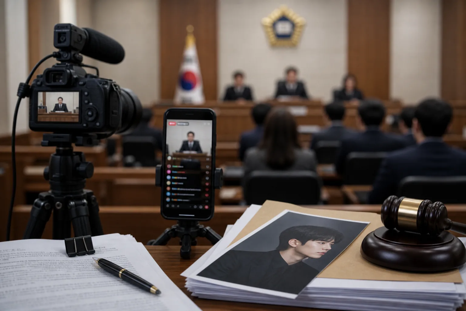 Korean entertainment industry and legal documents showing impact of celebrity misinformation case