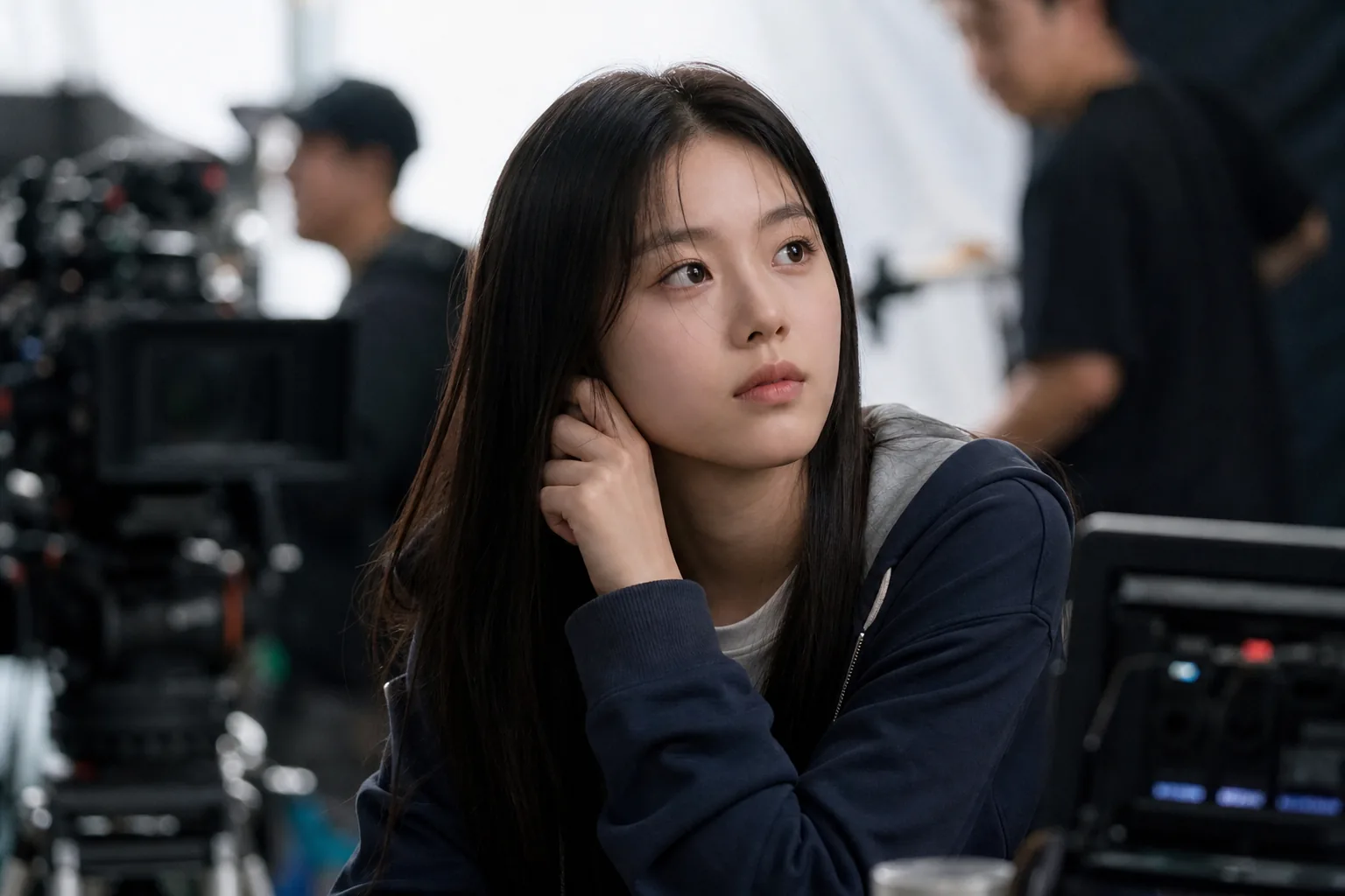 Young actress preparing on a drama set as audience interest grows online