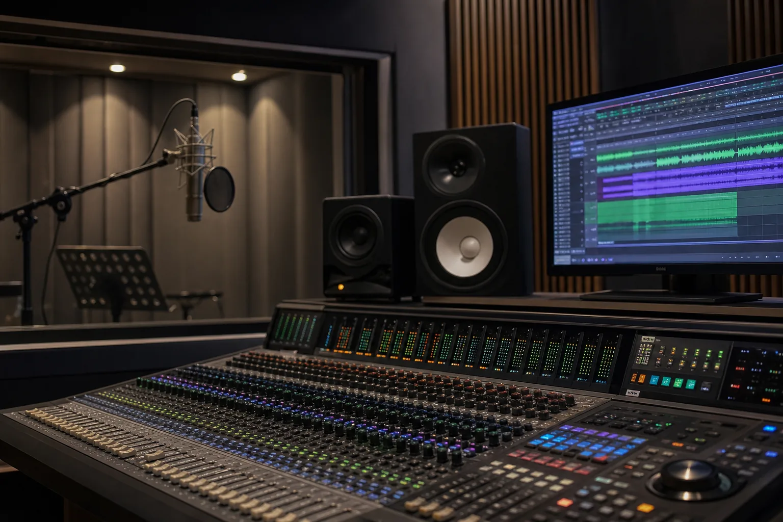 Studio mixing desk illustrating debate over autotune in Korean music broadcasts