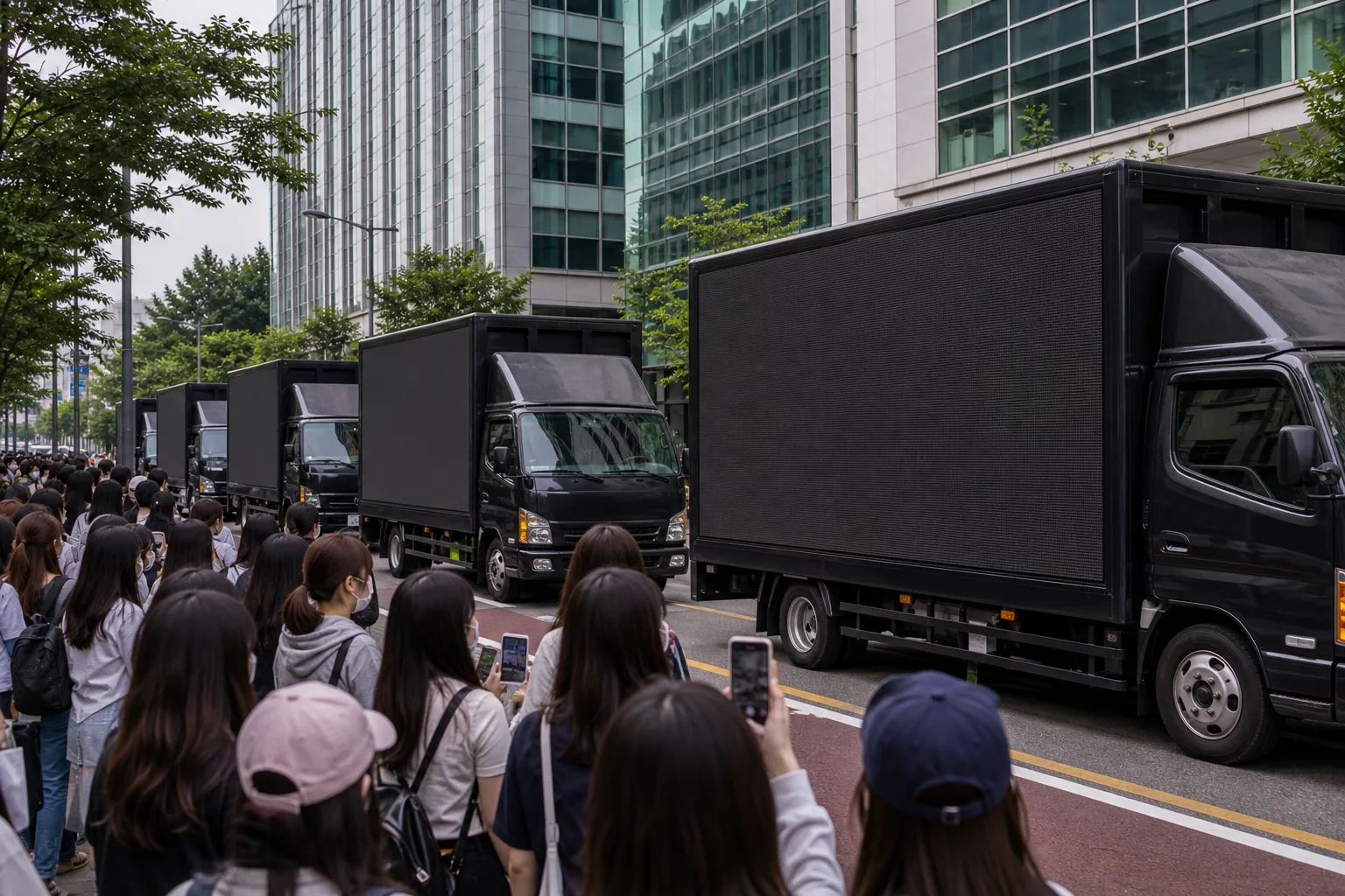 Fan protest trucks outside a Korean entertainment agency about NCT DREAM member mentions