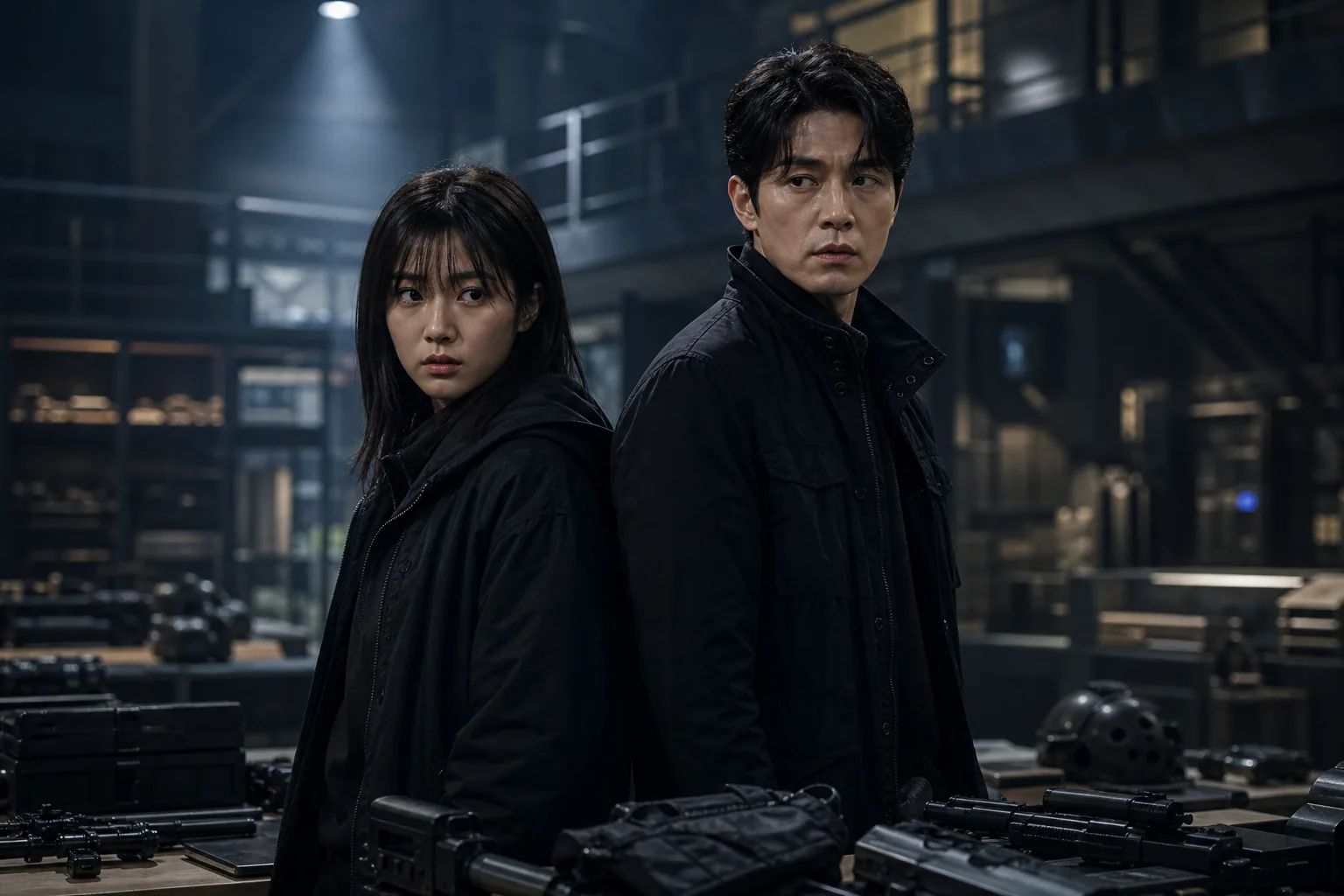 AI editorial image of a tense Korean action drama confrontation