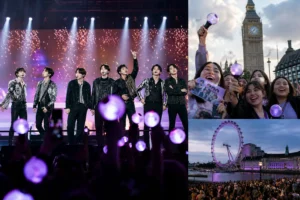 BTS London concert crowd gathering outside Tottenham Hotspur Stadium