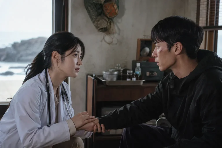 Remote island public health clinic drama scene inspired by Doctor On The Edge