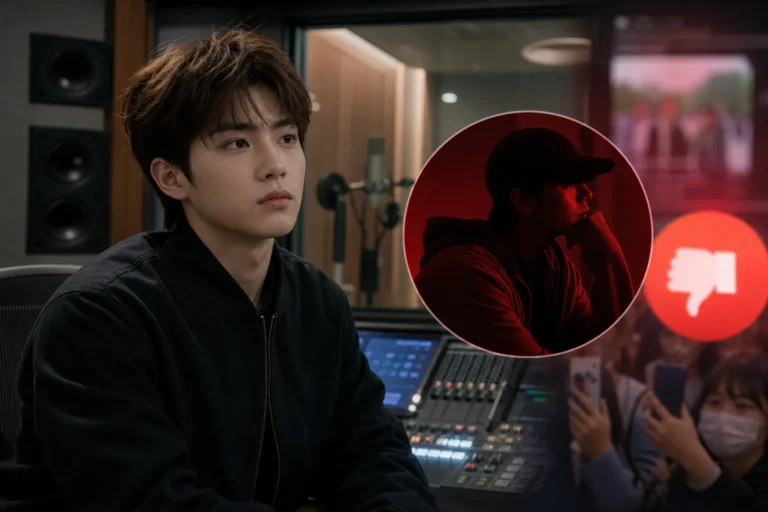 K-pop studio scene representing CORTIS member Martin music recommendation controversy