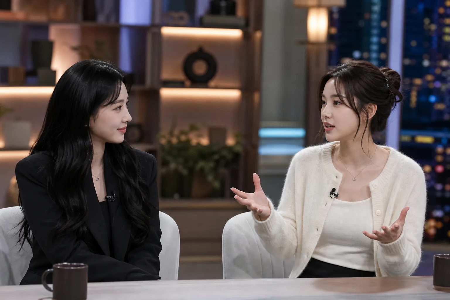 K-pop variety show studio discussion about idol visuals and casting narratives