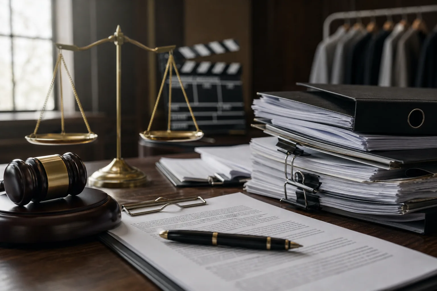Legal documents and entertainment industry contracts symbolizing agency liability in a Korean drama dispute