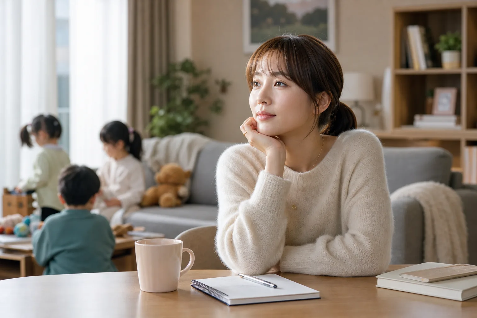 Editorial image of a former K-pop idol reflecting on motherhood and changing career priorities