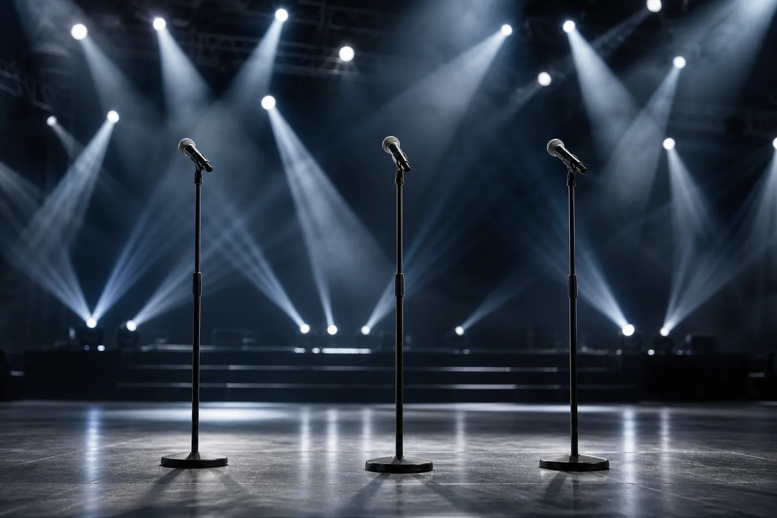 Three microphones on a K-pop concert stage for BIGBANG's reported comeback