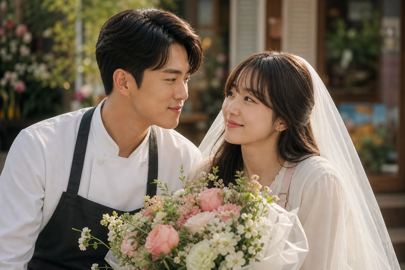 Romantic Korean drama poster concept for Love on the Menu