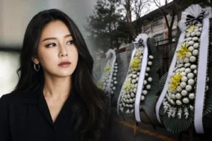Flower wreaths symbolizing Korean entertainment and public controversy