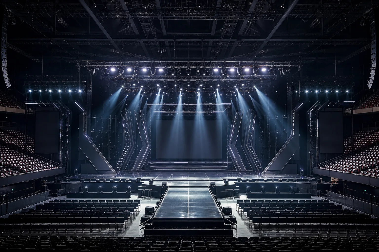 Empty concert stage representing INFINITE Rally V fanmeeting preparations