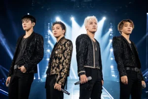 BIGBANG 2026 comeback news represented by a modern K-pop concert stage