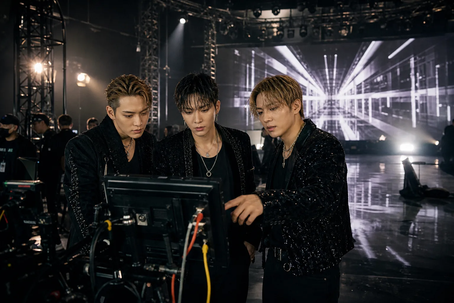 K-pop music video production scene representing BIGBANG preparing a new song