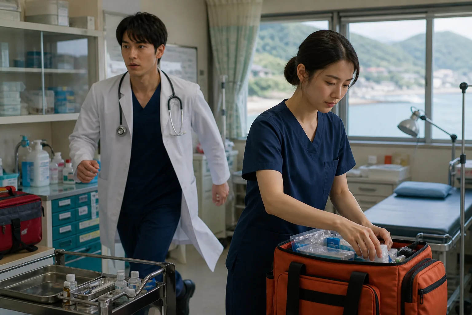 Public health doctor and nurse working in a remote island clinic
