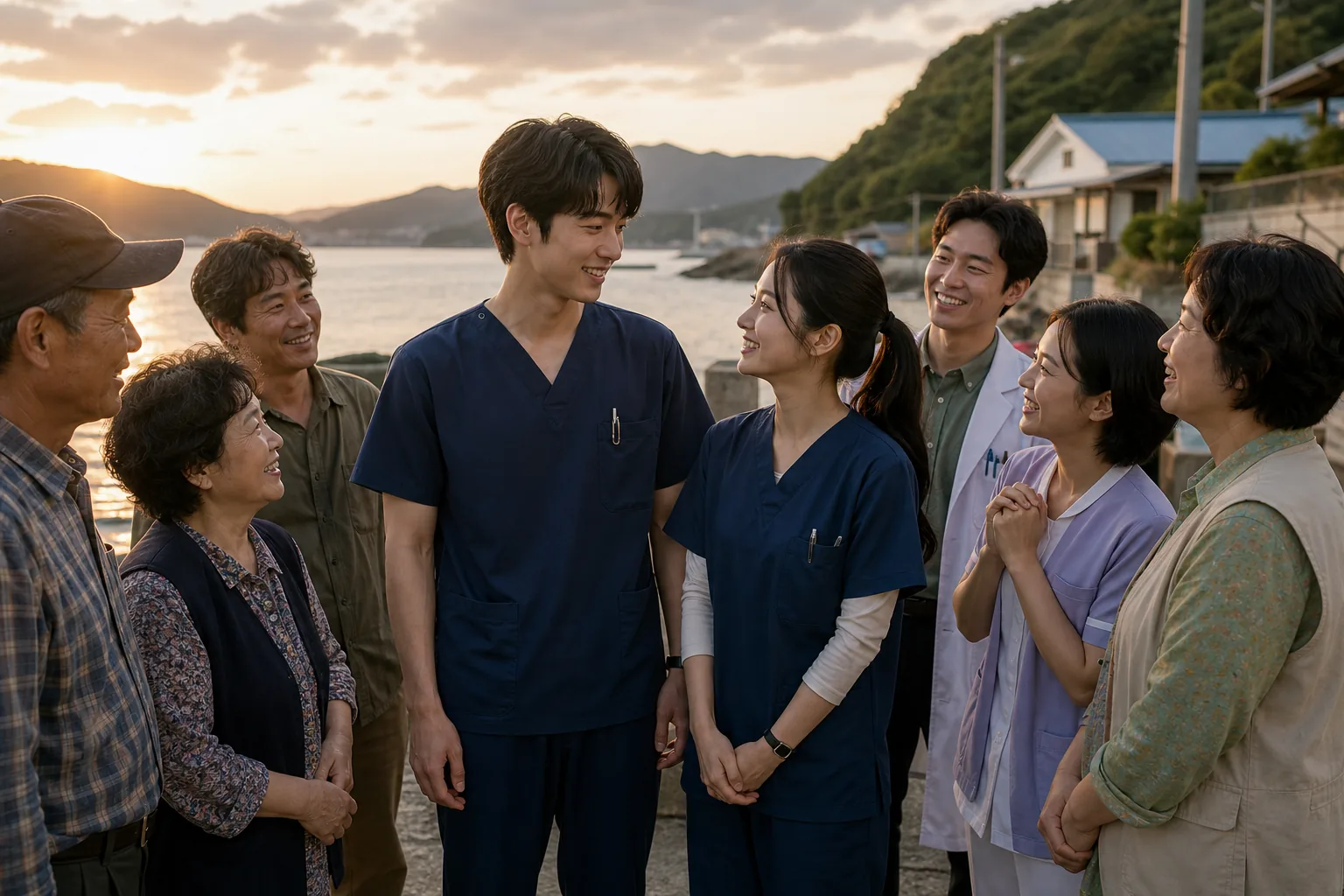 Warm farewell gathering among island residents in a Korean drama finale