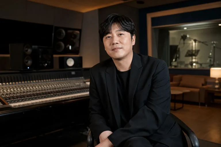 Editorial image of a Korean ballad singer contract renewal and recording studio