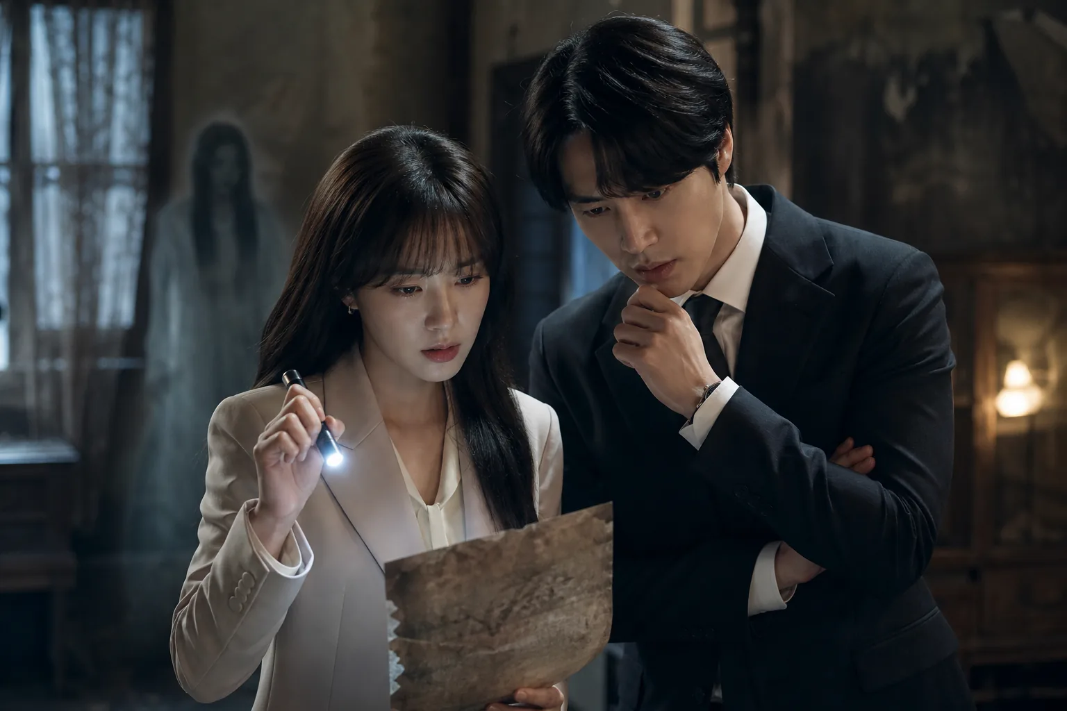 Occult romance investigation scene inspired by Spooky in Love teaser