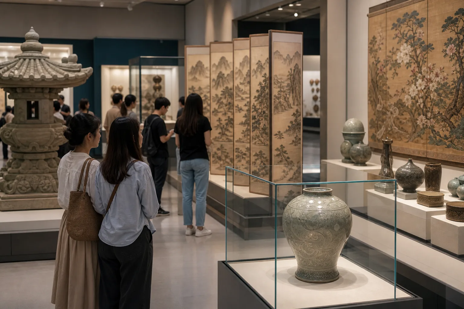 Korean cultural heritage exhibition showing music and museum interpretation for global audiences