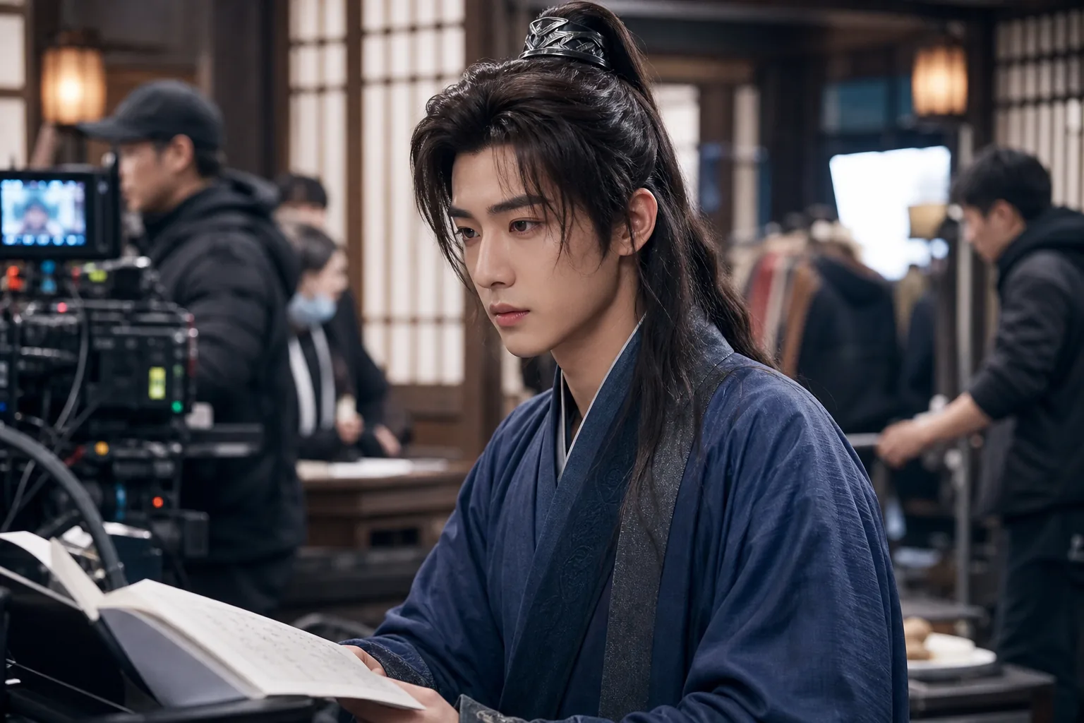 AI-generated editorial drama set image for K-pop idols entering C-dramas