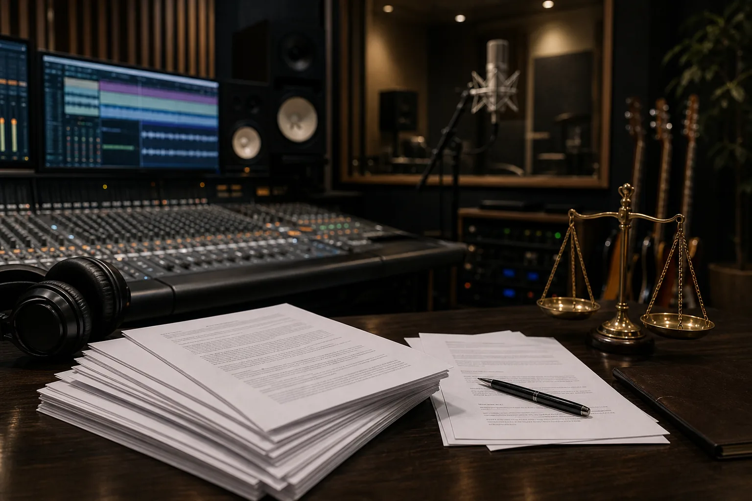 K-pop industry business analysis concept with music charts and legal papers
