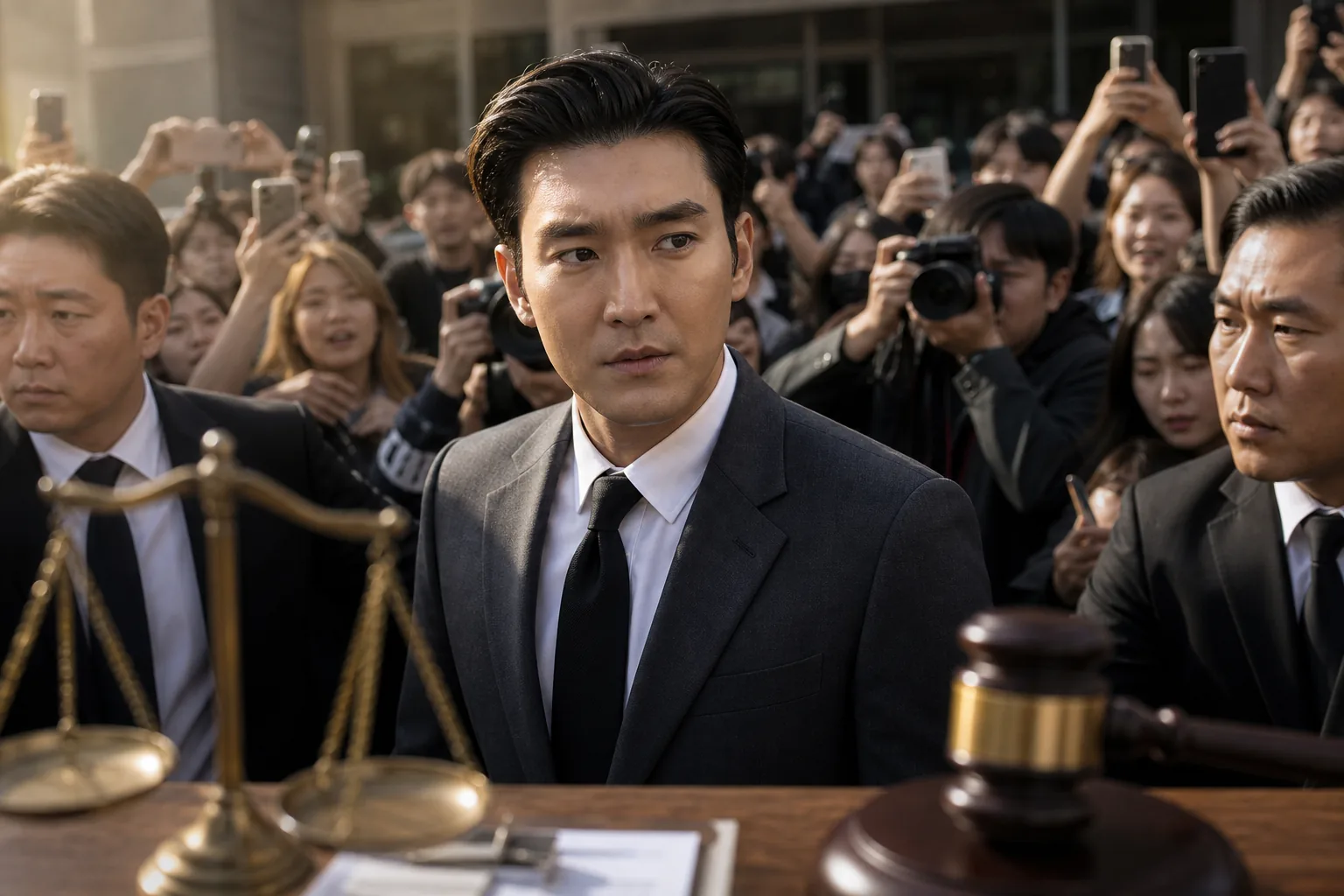 AI editorial image of divided K-pop fandom discussing accountability and artist protection