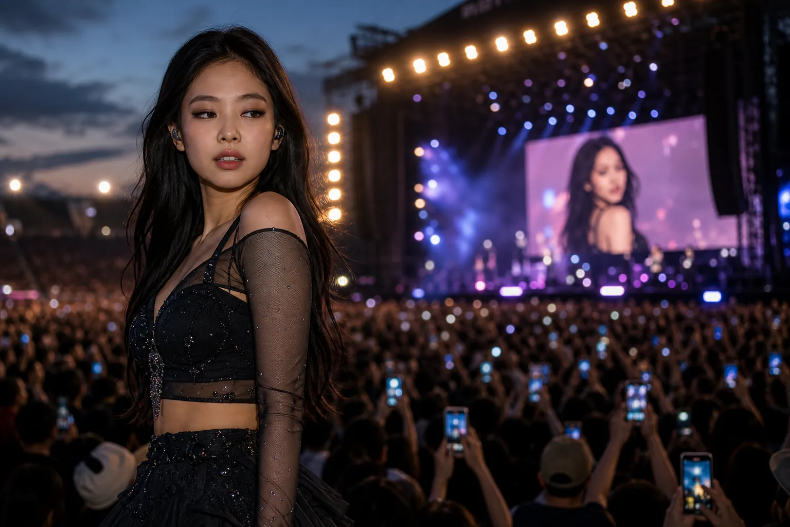 K-pop stage styling and online audience discussion concept