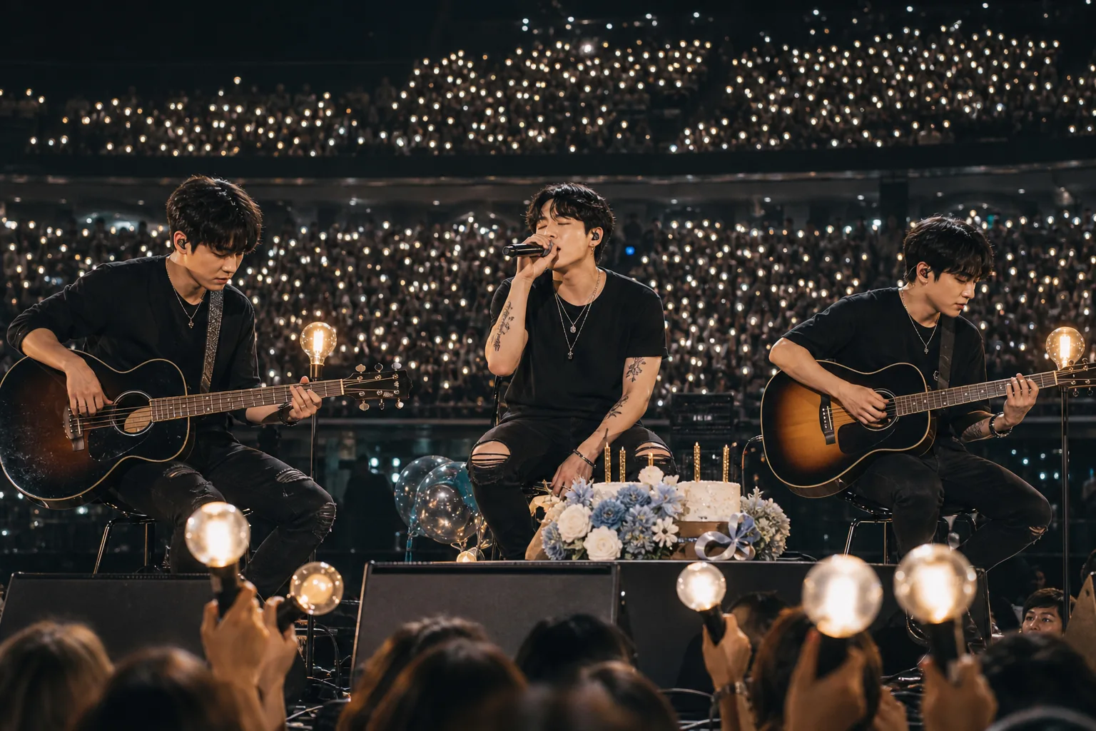 Fans holding star lights during FTISLAND anniversary concert