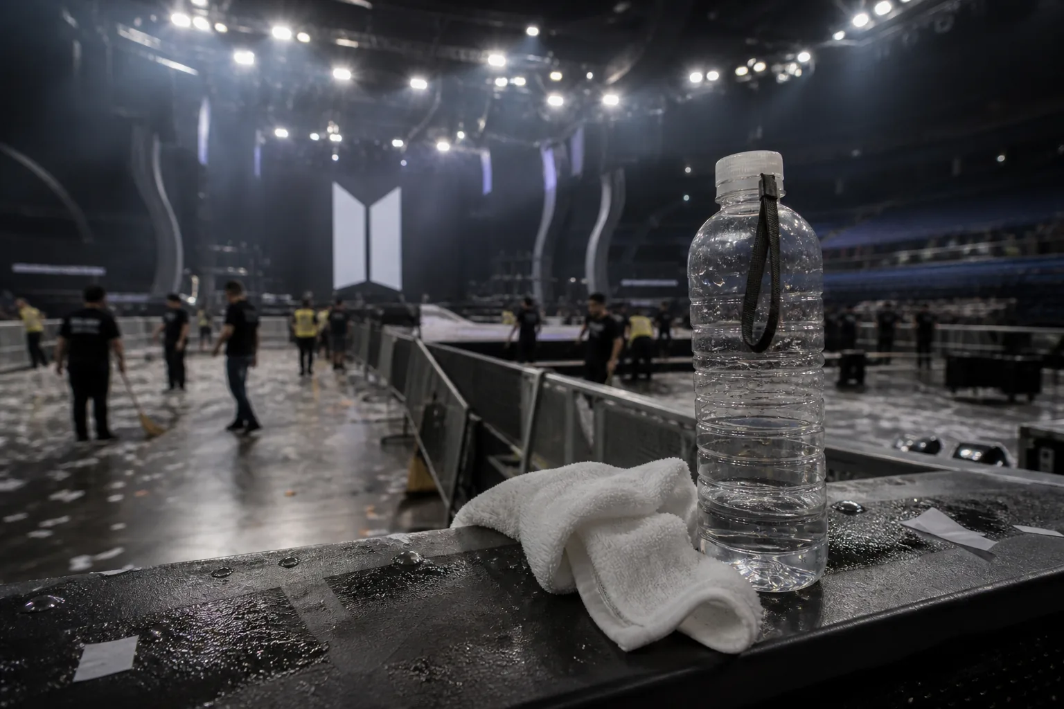 Concert venue cleanup and fan barricade illustrating questions about fan access after a BTS show