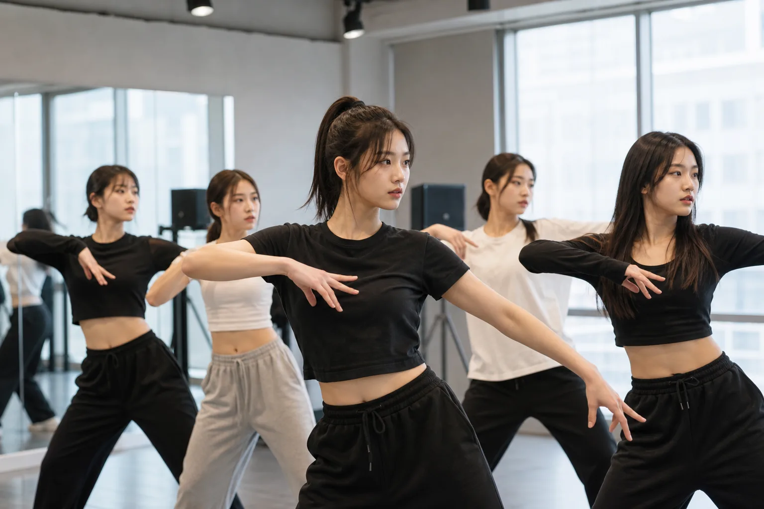 Rookie trainees preparing for a K-pop girl group debut