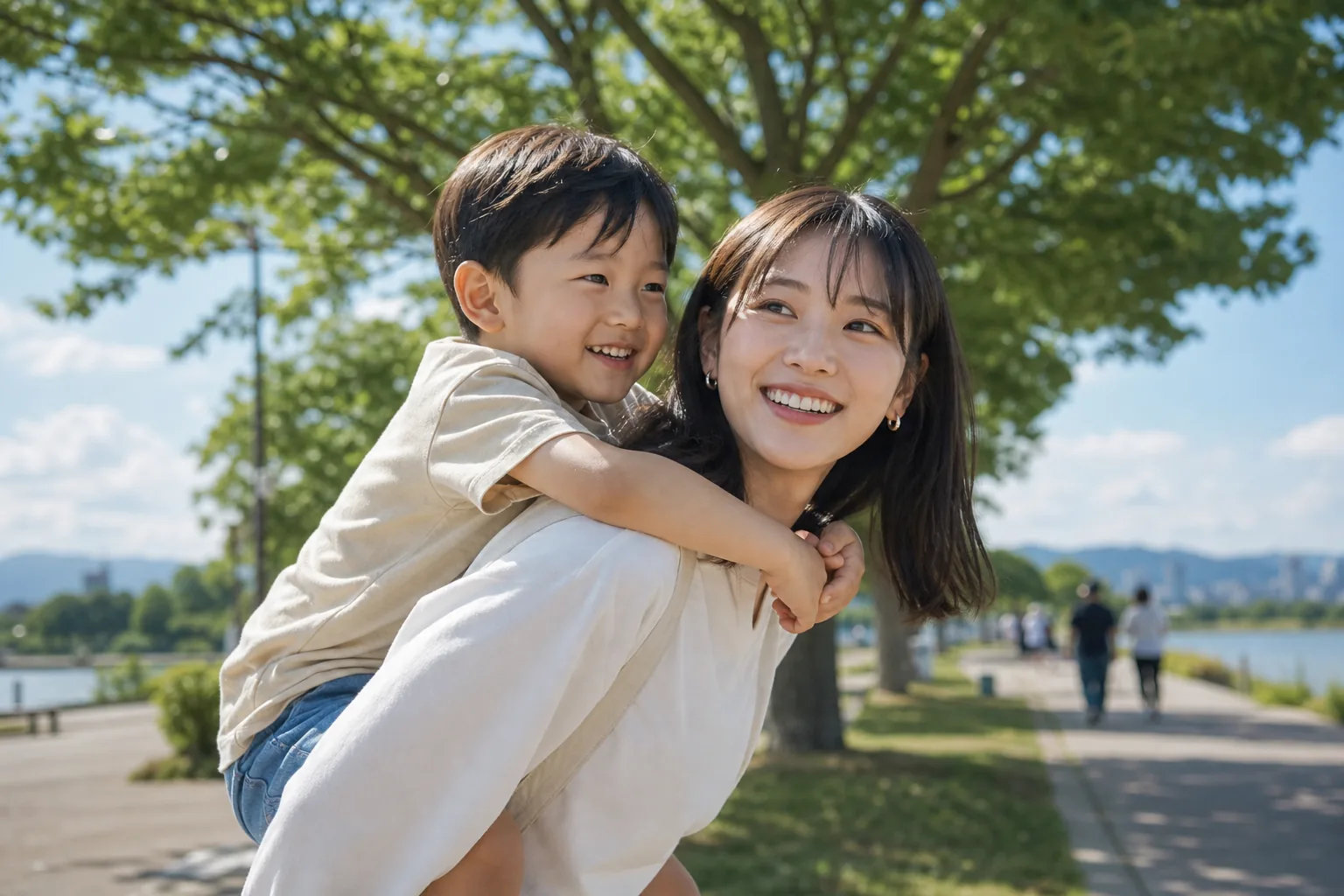 Sayuri and Zen relaxed outdoor family moment