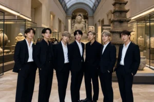 Museum gallery installation inspired by BTS ARIRANG and Korean cultural heritage