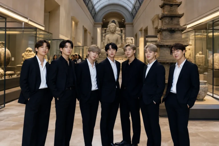 Museum gallery installation inspired by BTS ARIRANG and Korean cultural heritage