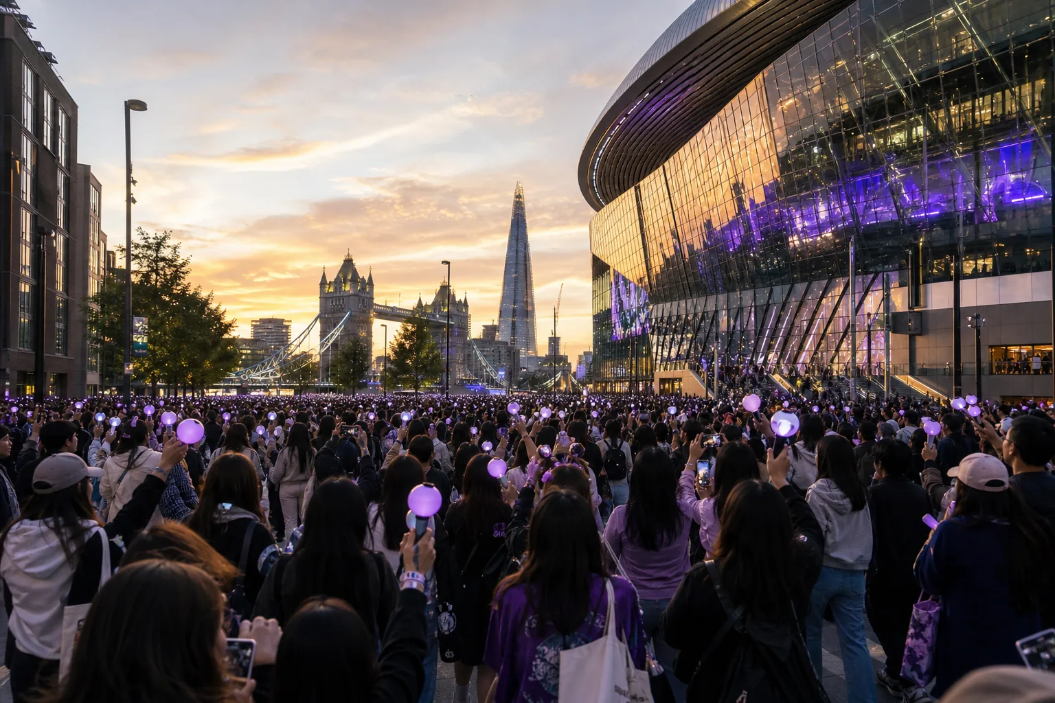 London landmarks and BTS fan activity around Arirang tour concerts