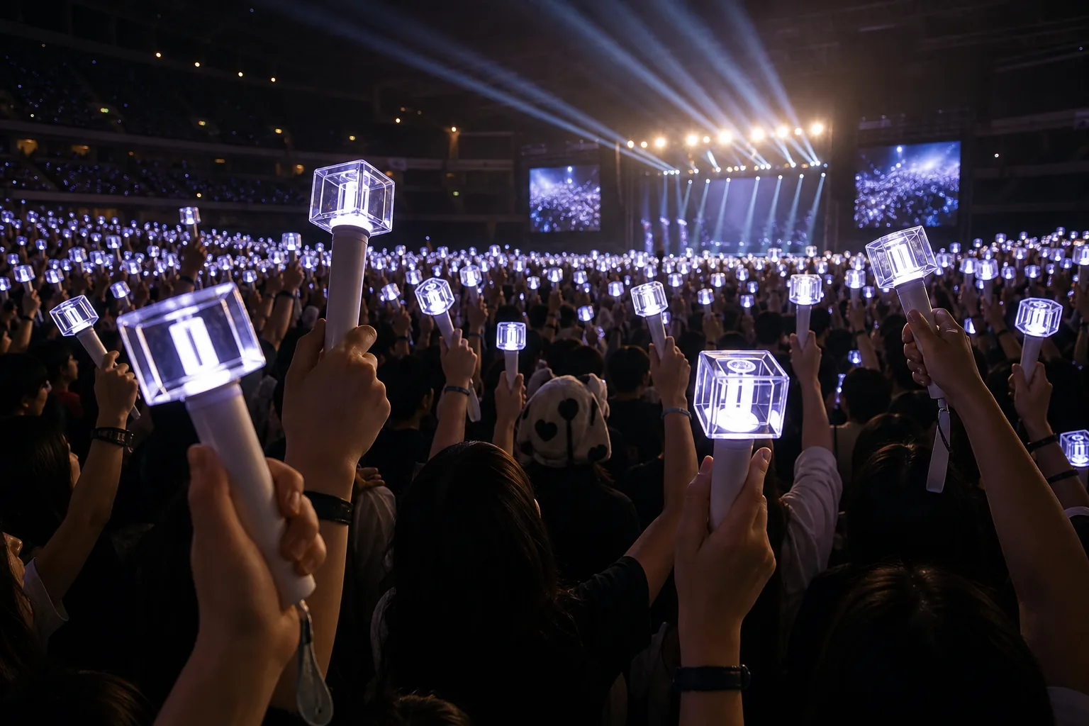 K-pop concert light sticks creating a unified fan atmosphere