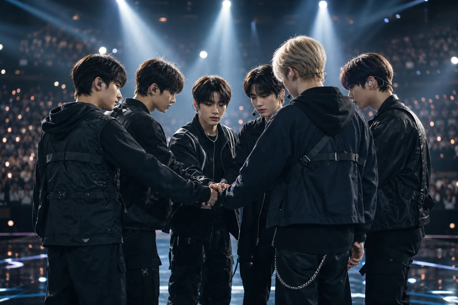 K-pop group preparing for a focused six-member performance