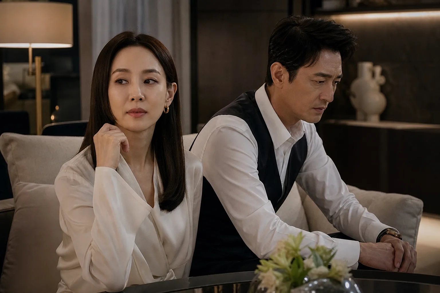 Korean black comedy drama set showing tense married couple concept