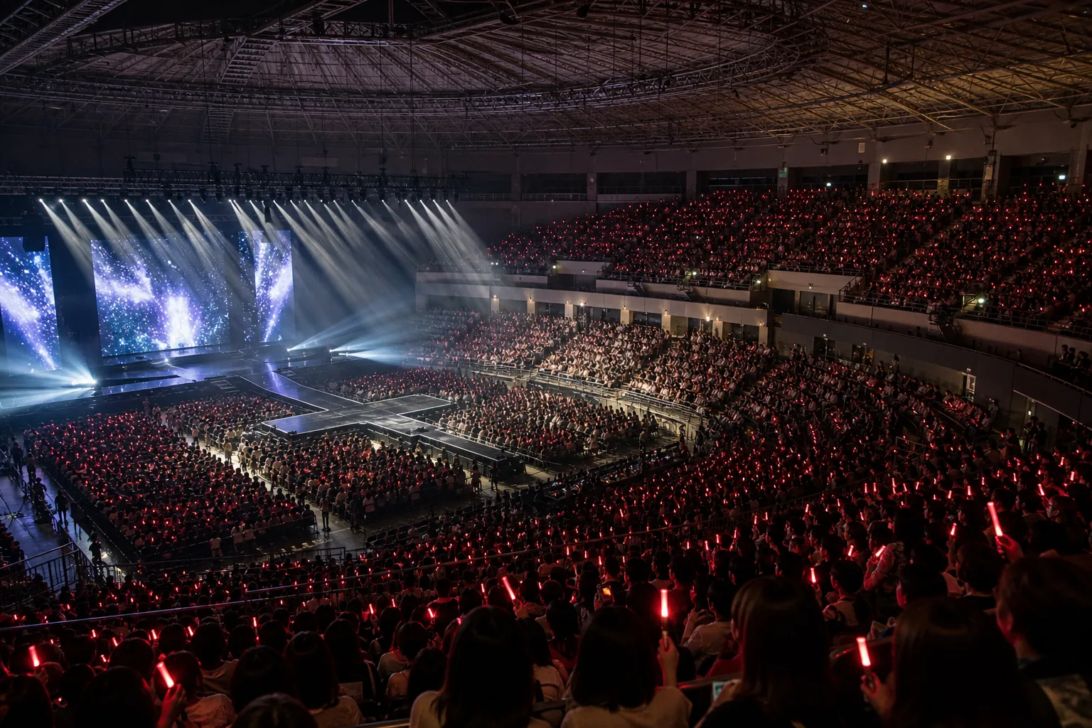 Stage lights inside a larger indoor arena for Yunho solo concert in Seoul