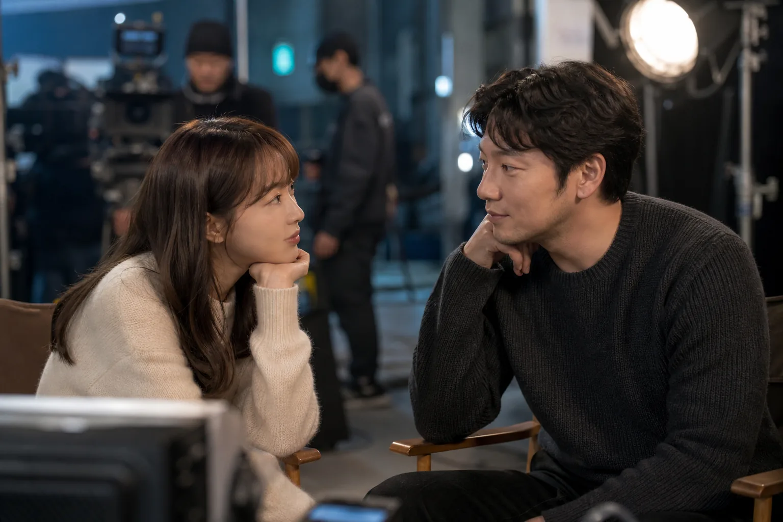Cinema audience discussing Korean romance film casting expectations