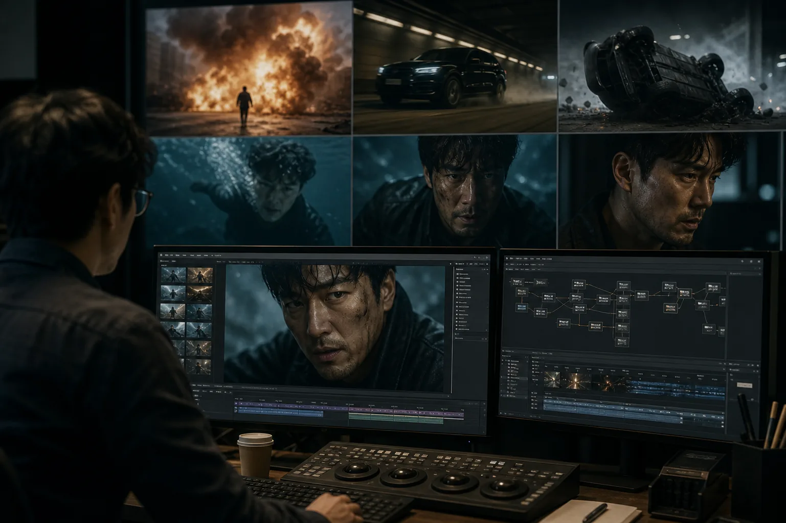 AI video production workflow concept for a Korean drama flashback sequence