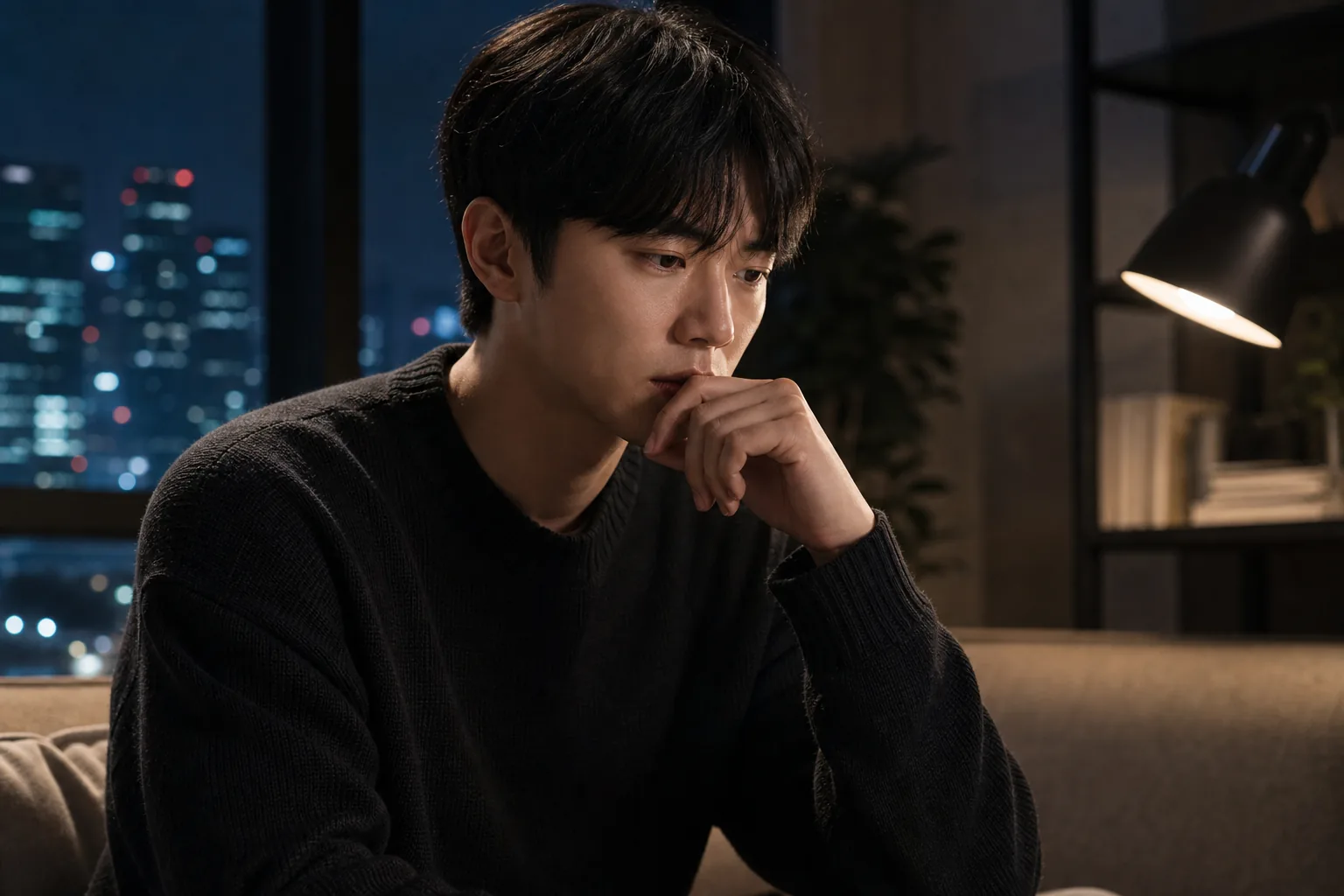 Quiet television studio scene representing Lee Jun Young reflecting on his career