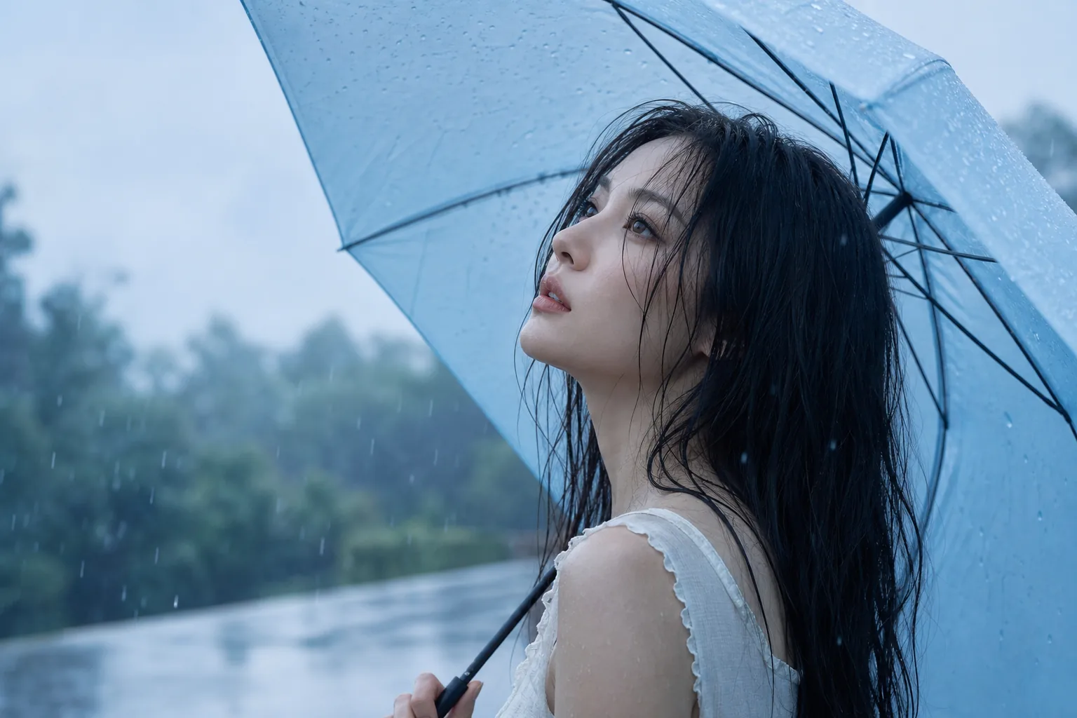 Dreamy summer rain concept image inspired by Sunmi's Forever July comeback teasers