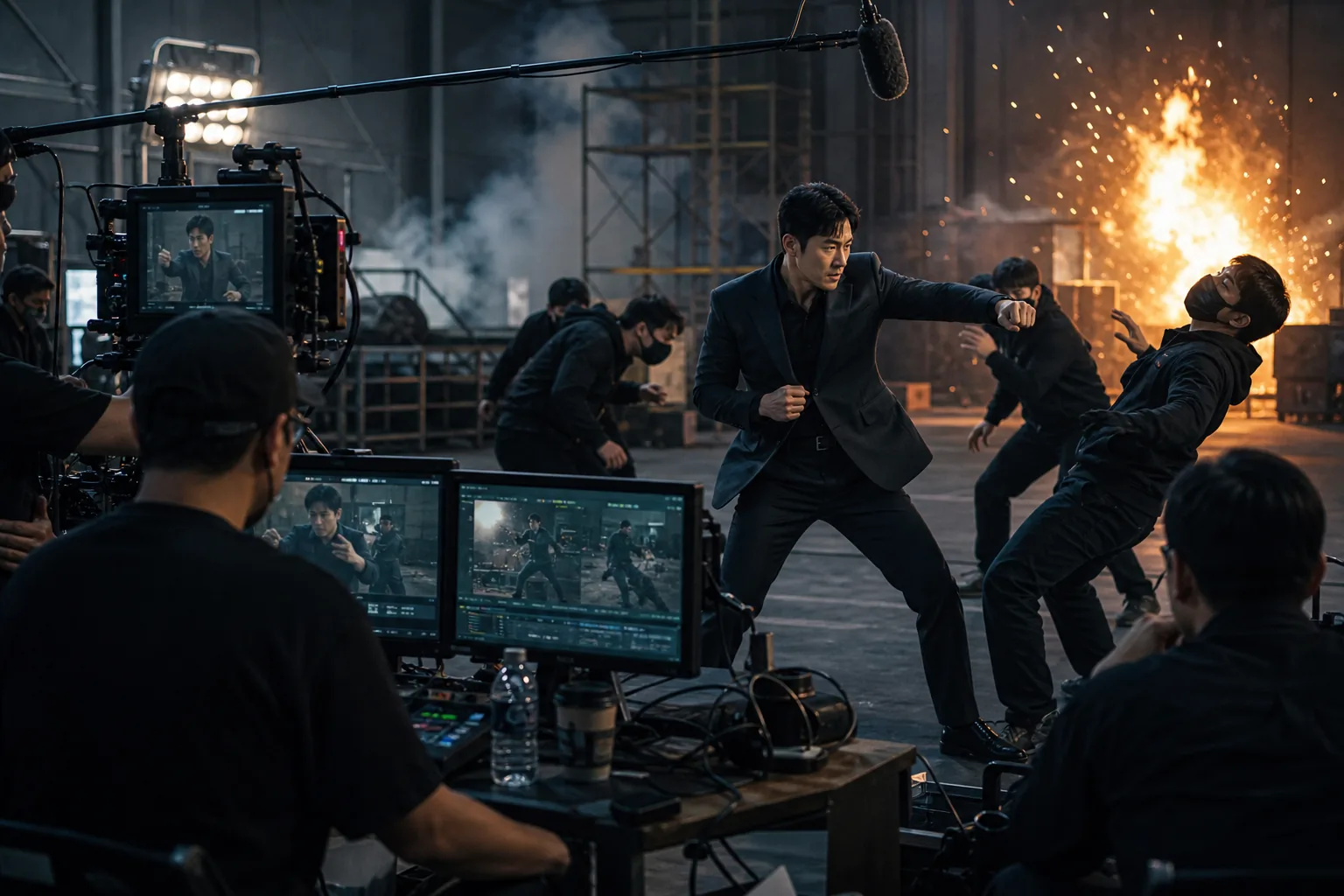 AI-generated Korean drama action sequence production concept