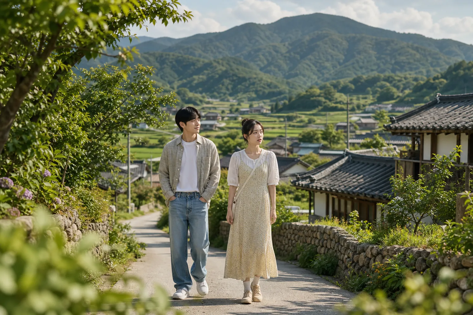 AI-generated countryside K-drama village scene for Our Sticky Love preview