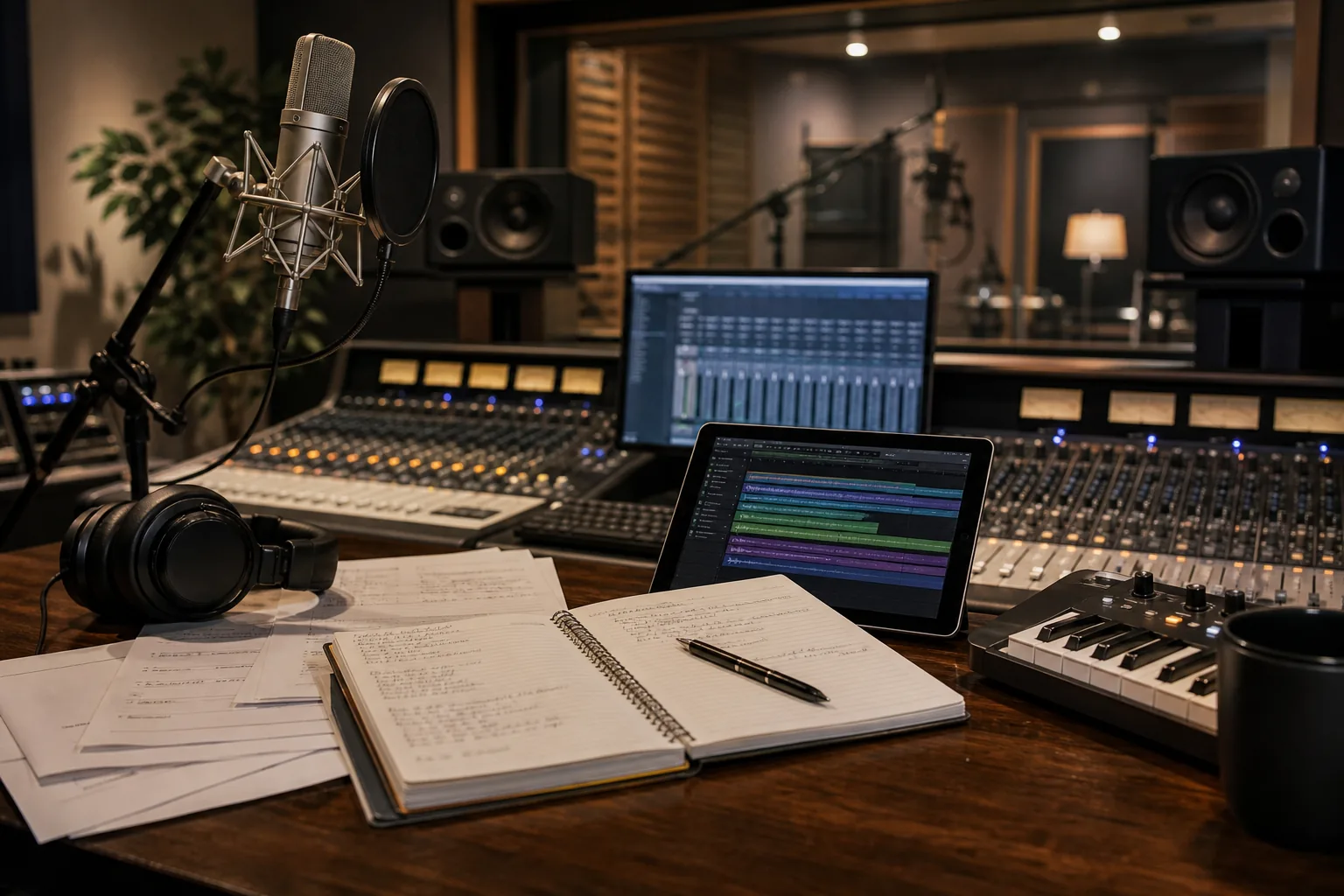 Music production desk illustrating the disputed topline process behind How Sweet